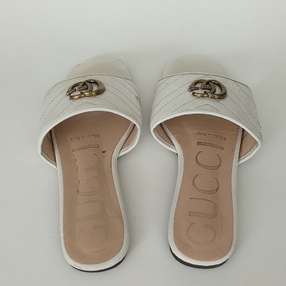 Gucci White and Gold Slide Sandals - Picture 9 of 13